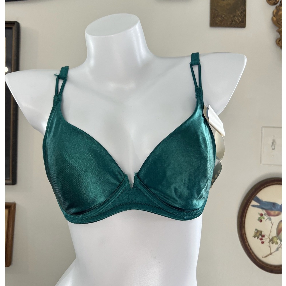 Marilyn Monroe by Warner's Vintage Emerald Green Satin Bra Size 36B